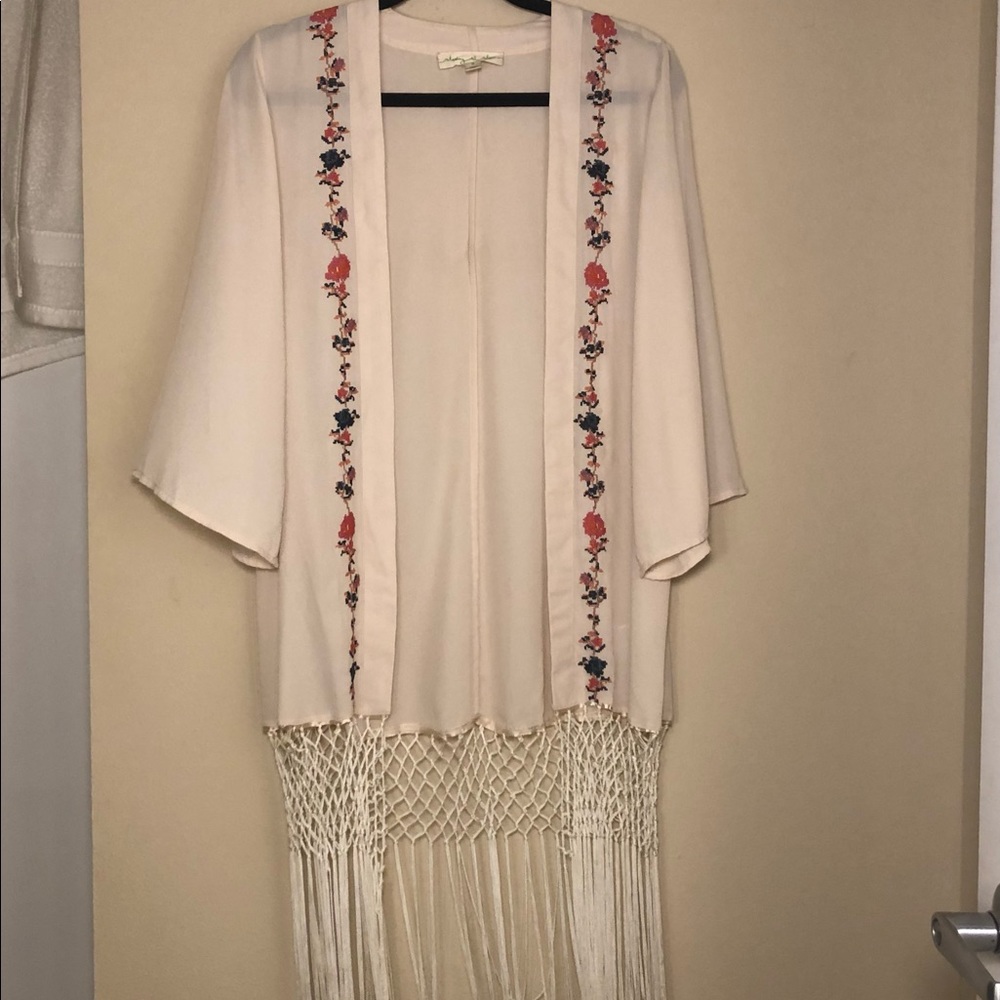 Sheer Fringe Duster w Embroidery Detail